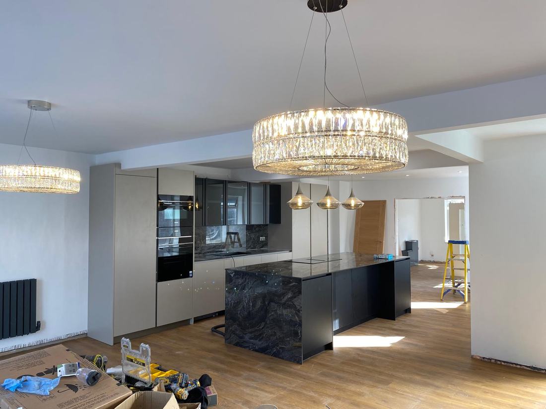 Chandelier in a kitchen diner