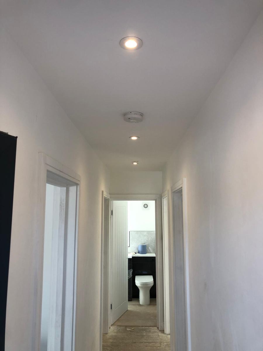 Rewired hallway with new LED downlights